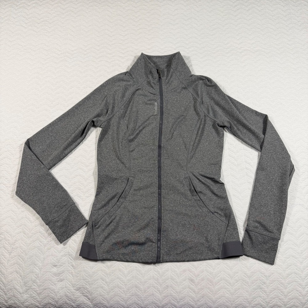 Reebok Women's Small Gray Full‎ Zip Active Jacket Athletic Top Stretch EUC